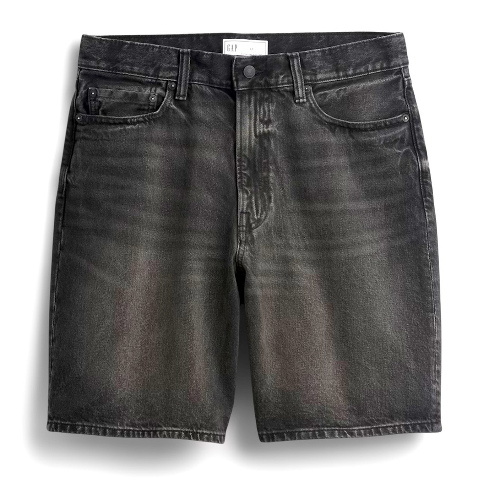 GAP Men’s Baggy Denim Midrise Denim Black Wash Faded Retro Shorts SZ:34